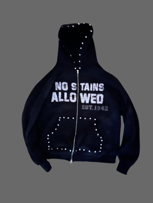 embezzled rhindestone black acid washed hoodie